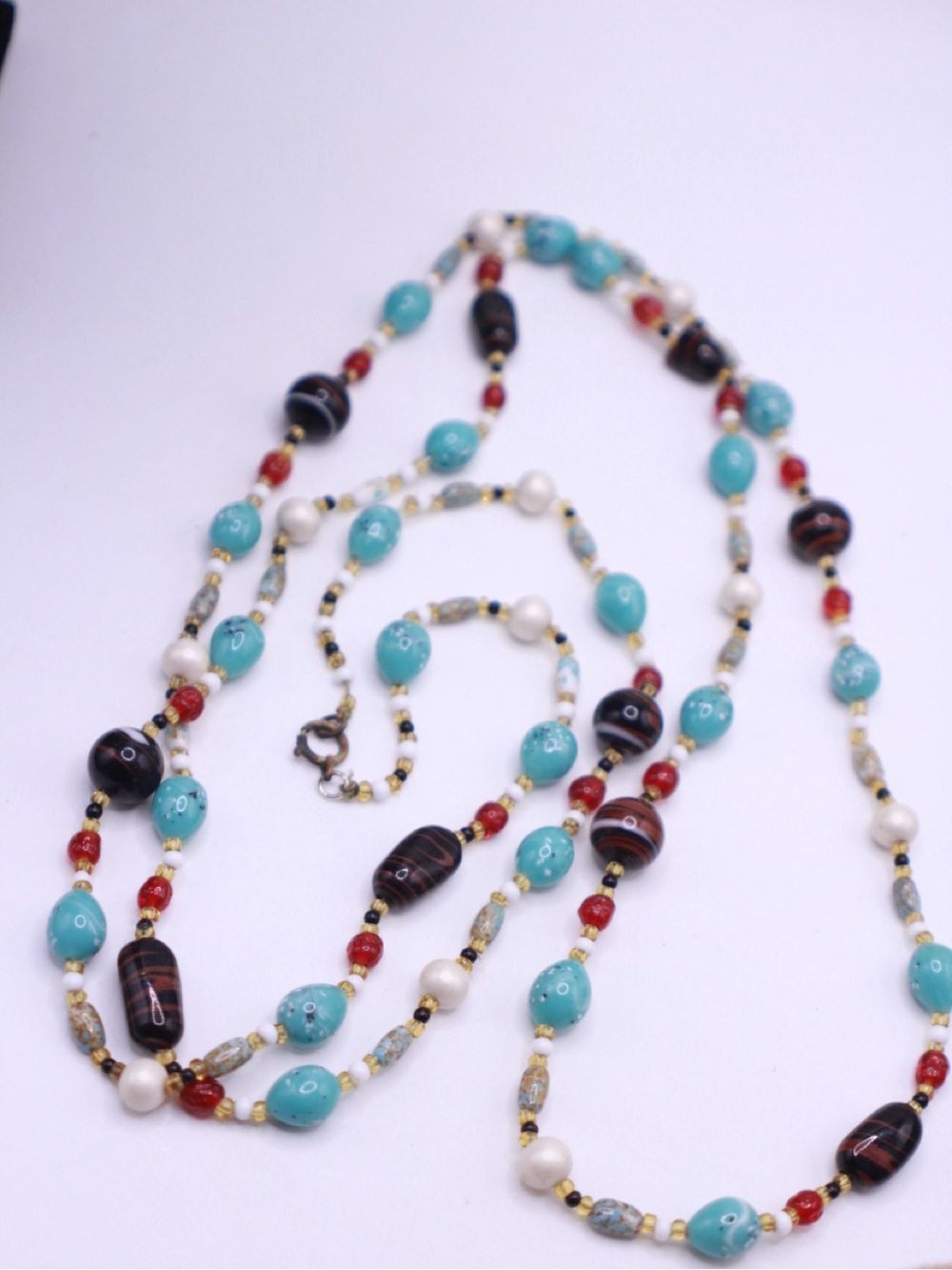 Vintage Multicolor Art Glass Beaded Long Necklace 56”